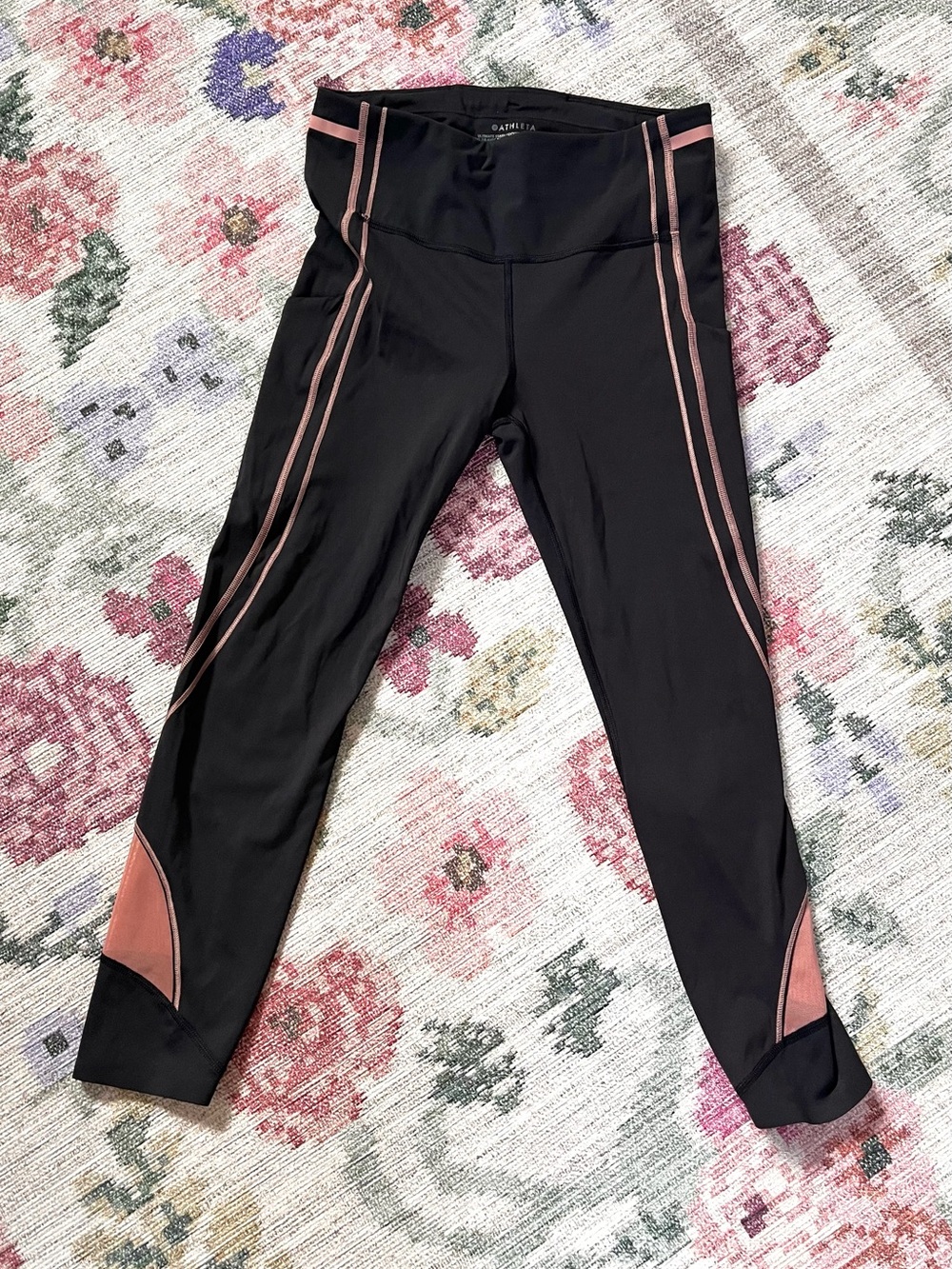 Athleta Black Athletic Leggings with Rose Gold Trim